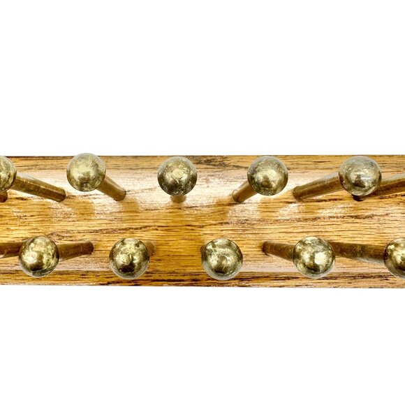 Wooden Tie Rack With Brass Pegs 20 x 3 x 2 Includes Mounting Hardware - Picture 3 of 7